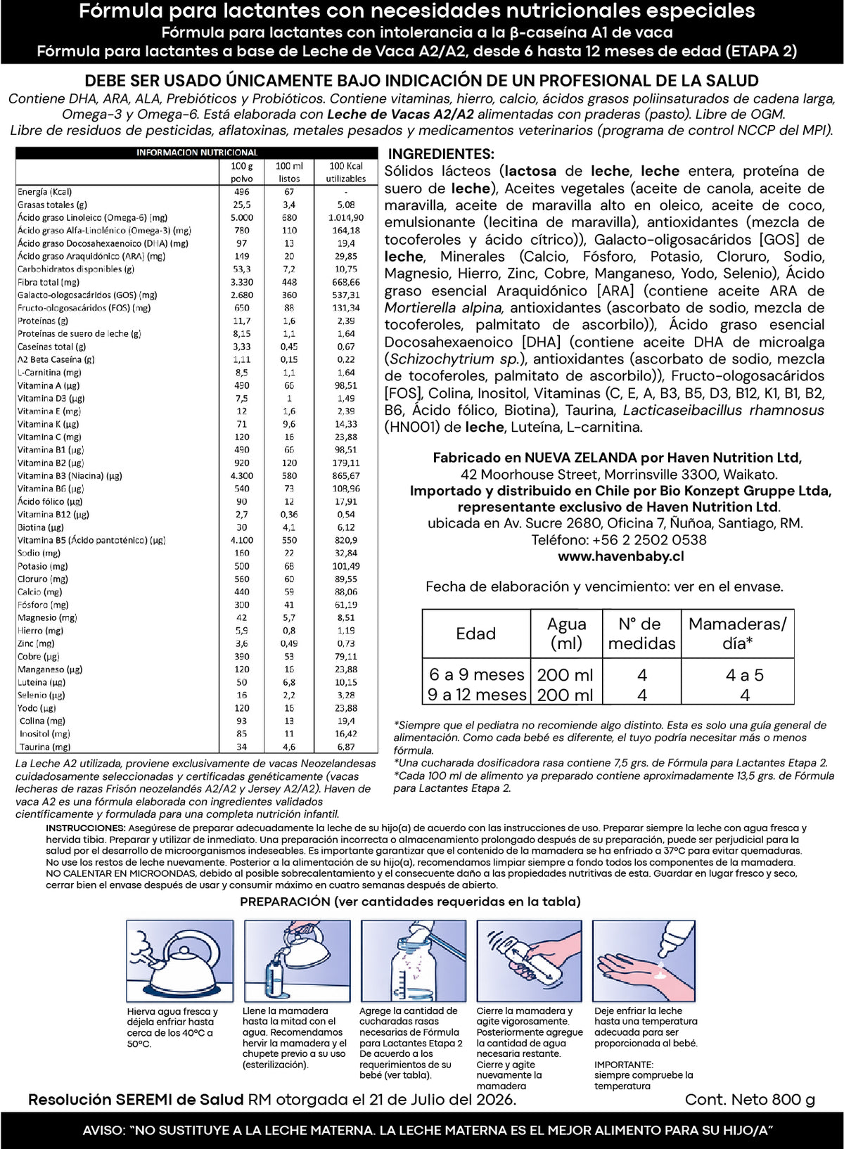 Etapa 2 - Fórmula de Continuación a base de Leche de Vaca A2/A2